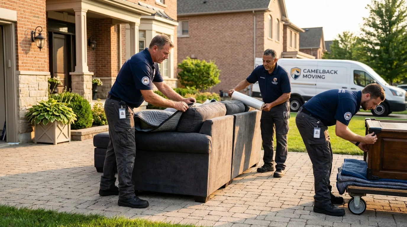 Large estate moving crew wrapping furniture in Northwood, IA