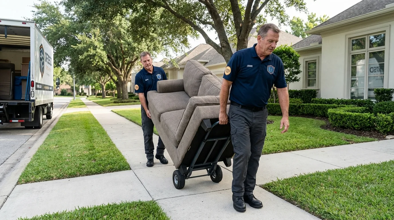 Local residential moving crew loading furniture in Northwood, IA